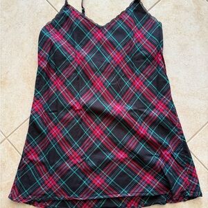 Plaid Slip Dress with Lace Trim